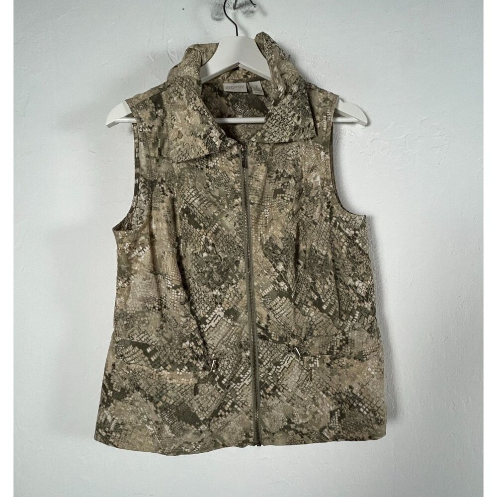 Zenergy Chico's Womens Zip-Up Snake Print Vest Size 1 Brown Stretch Lightweight